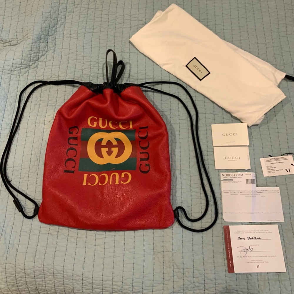 Gucci Red Leather Drawstring Bag - image 4